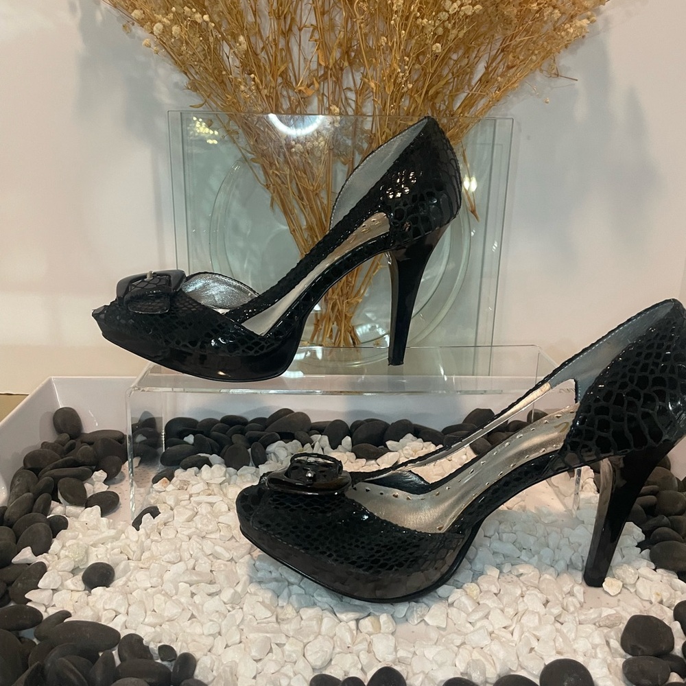 BCBG Paris Black Buckle Heels